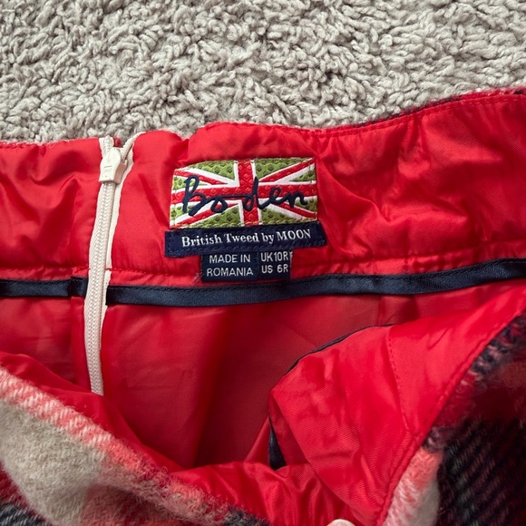 Boden Red Plaid Tweed Wool Mini Skirt - Picture 2 of 4